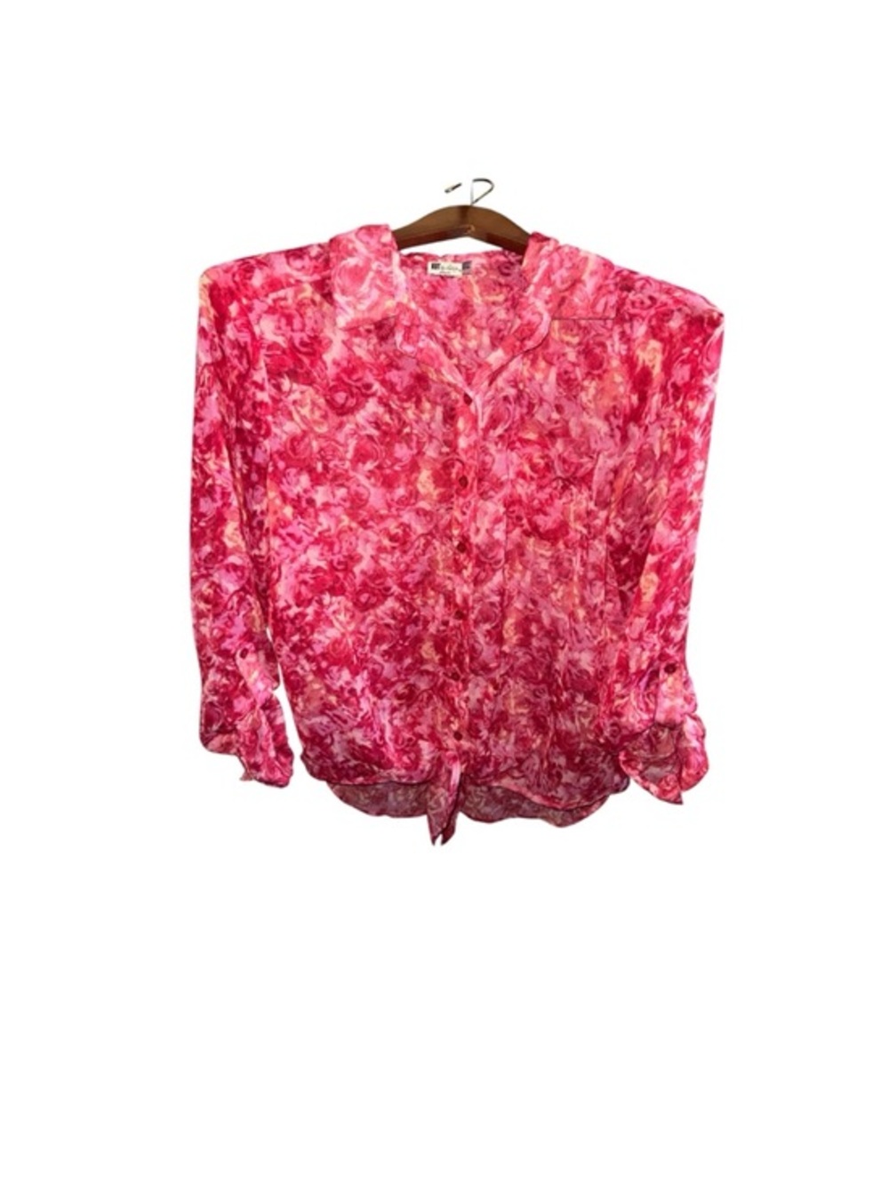 Kut from the Kloth Pink Sheer Floral Button-Up Blouse Ties in Front Size Medium